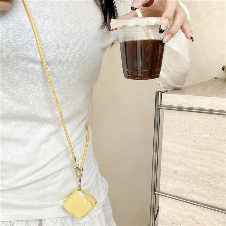 For Apple AirPods 4 / AirPods 3 Charging Case Cover Simple Style Bluetooth Earbuds Case with Shoulder / Wrist Strap - Yellow