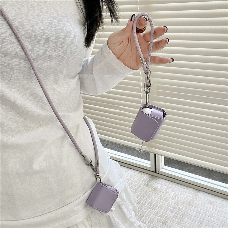 For Apple AirPods 4 / AirPods 3 Charging Case Cover Simple Style Bluetooth Earbuds Case with Shoulder / Wrist Strap - Purple