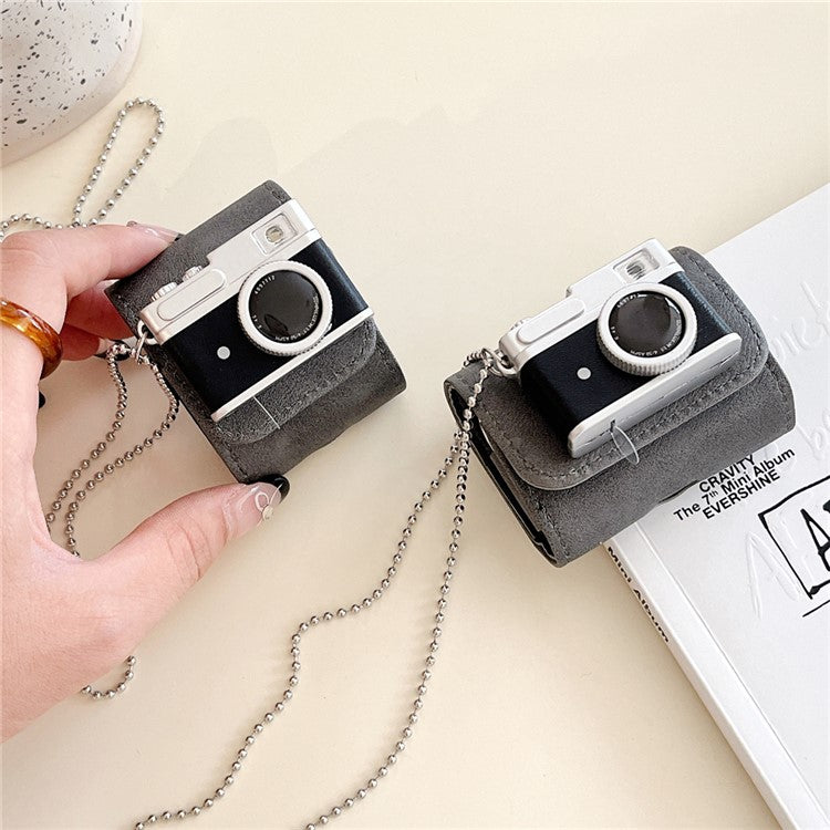 For AirPods 4 / 3 Protective Cover Camera Shape Design Bluetooth Earbuds Soft TPU Case - Black