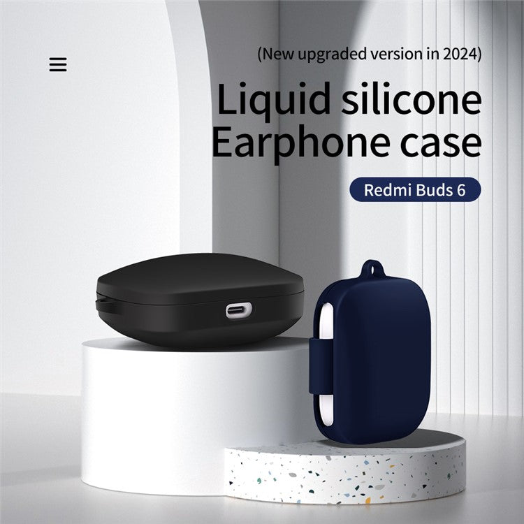 For Xiaomi Redmi Buds 6 Silicone Case Bluetooth Earphone Cover with Carabiner - Black