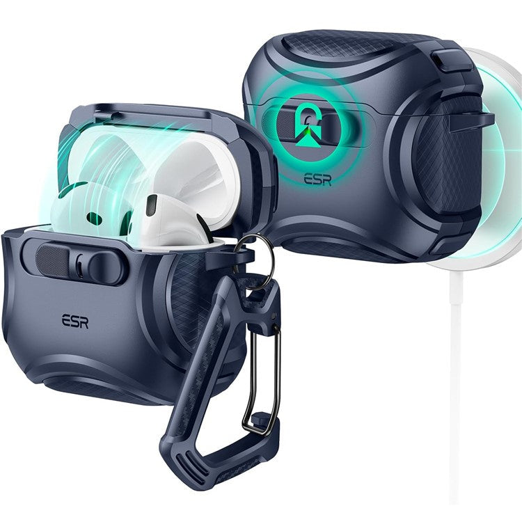 ESR Pulse Magnetic Lock Case for AirPods 4 Headset Protective Cover with Strap - Dark Blue