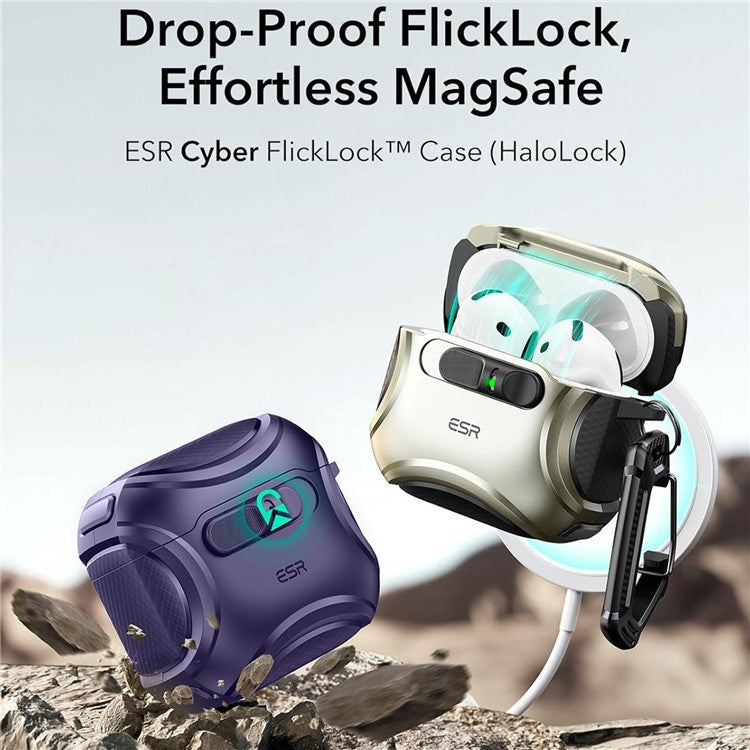 ESR Pulse Magnetic Lock Case for AirPods 4 Headset Protective Cover with Strap - Dark Blue