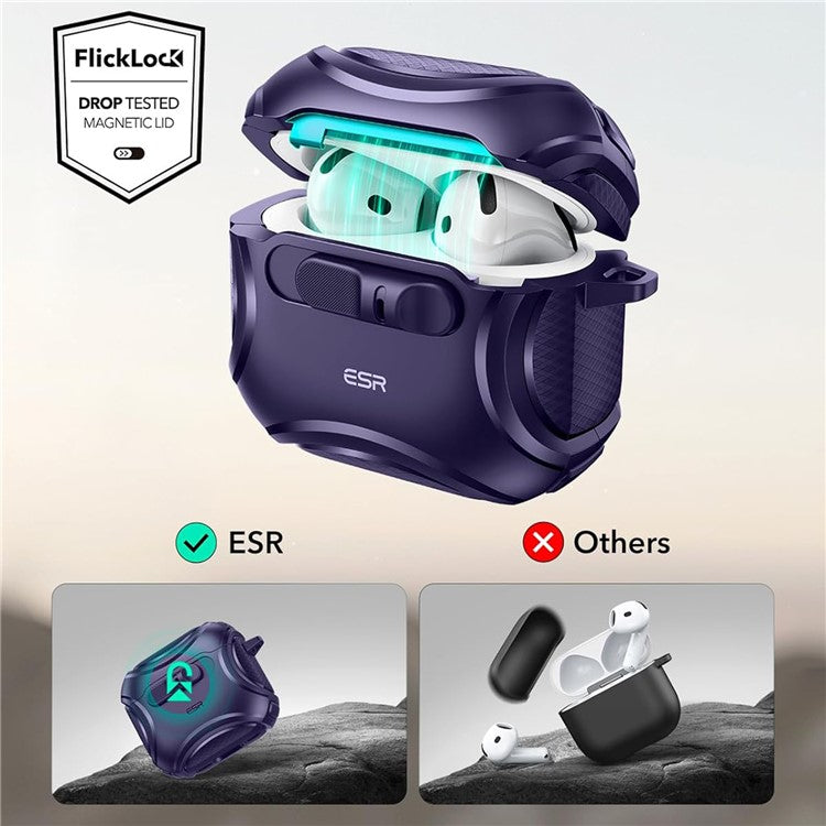 ESR Pulse Magnetic Lock Case for AirPods 4 Headset Protective Cover with Strap - Dark Blue
