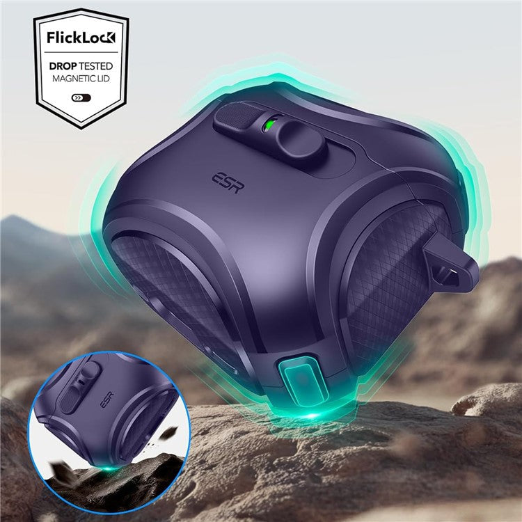 ESR Pulse Magnetic Lock Case for AirPods 4 Headset Protective Cover with Strap - Dark Blue