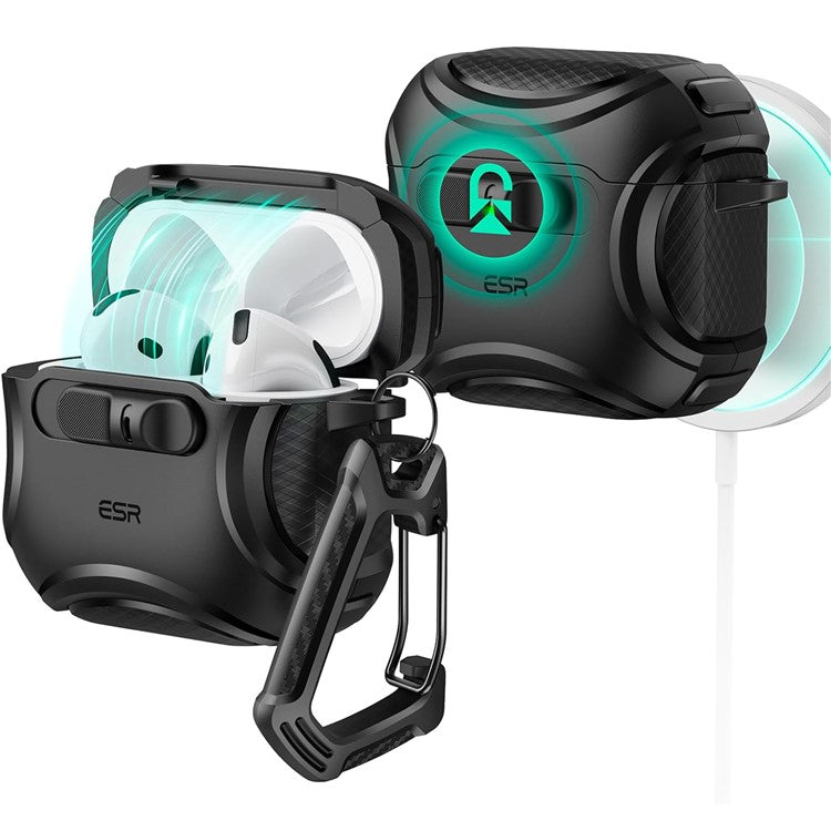 ESR Pulse Magnetic Lock Case for AirPods 4 Headset Protective Cover with Strap - Black