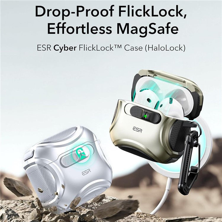 ESR Pulse Magnetic Lock Case for AirPods 4 Headset Protective Cover with Strap - Black