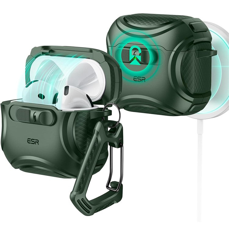 ESR Pulse Magnetic Lock Case for AirPods 4 Headset Protective Cover with Strap - Green