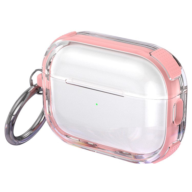 For AirPods Pro 2 Case with Carabiner Contrasting Color TPU Earphone Protective Cover - Pink