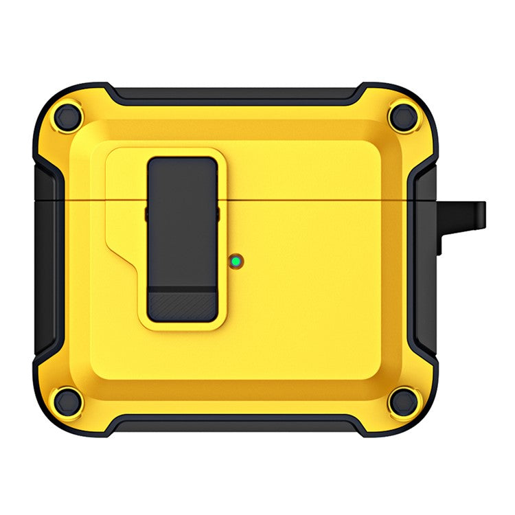 For AirPods 4 Earphone Case Automatic Eject TPU+PC Protective Cover with Carabiner - Yellow