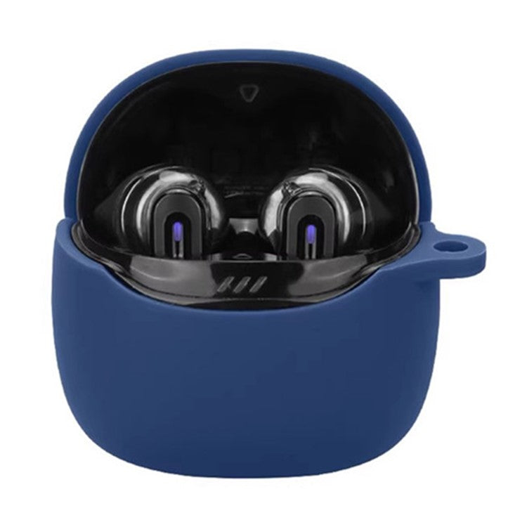 For JBL Tune Flex 2 Bluetooth Earphone Case Silicone Protective Cover with Hanging Buckle - Dark Blue