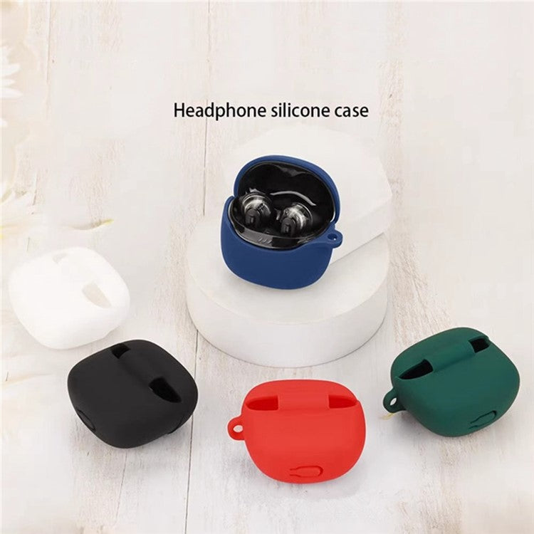 For JBL Tune Flex 2 Bluetooth Earphone Case Silicone Protective Cover with Hanging Buckle - White