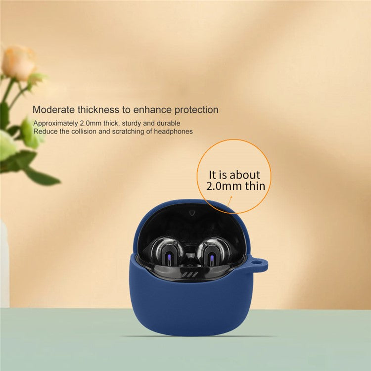 For JBL Tune Flex 2 Bluetooth Earphone Case Silicone Protective Cover with Hanging Buckle - Black