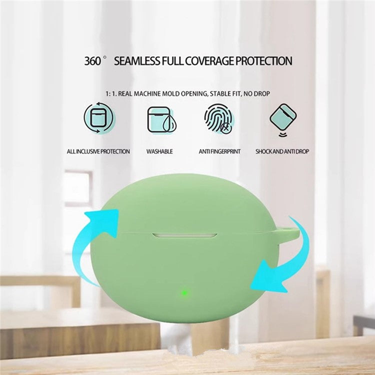 For OnePlus Buds Pro 3 Bluetooth Earphones Case Soft Silicone Cover with Anti-Lost Buckle - Blackish Green