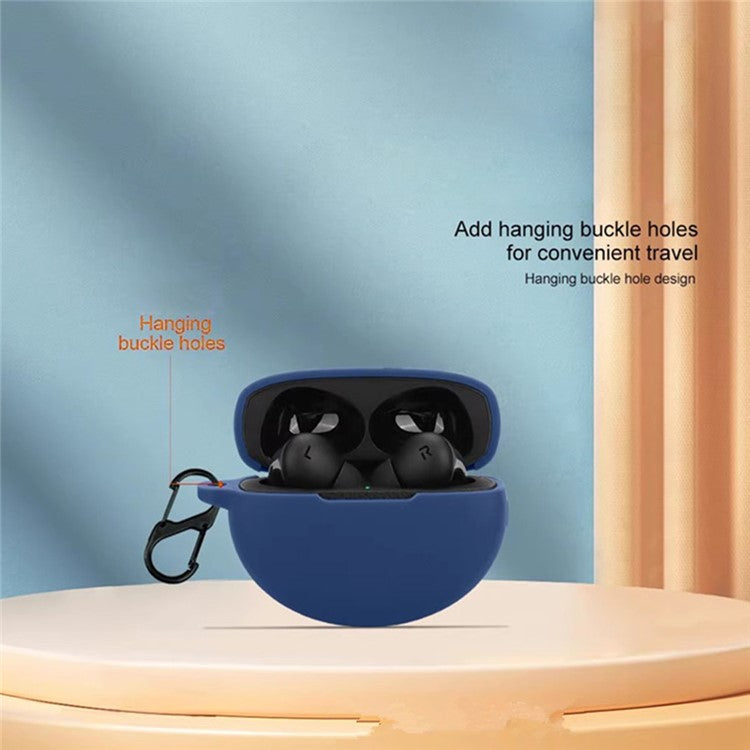 For OnePlus Buds Pro 3 Bluetooth Earphones Case Soft Silicone Cover with Anti-Lost Buckle - Dark Blue