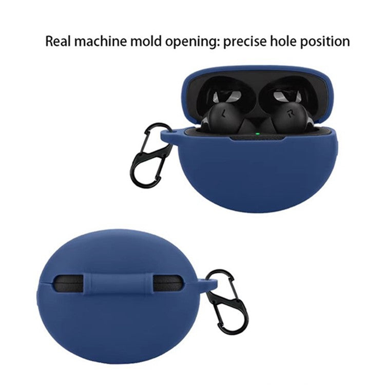 For OnePlus Buds Pro 3 Bluetooth Earphones Case Soft Silicone Cover with Anti-Lost Buckle - Dark Blue