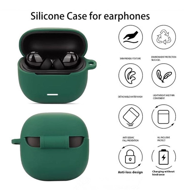 For Xiaomi Redmi Buds 6 Lite Silicone Case Protective Cover With Carabiner - Black