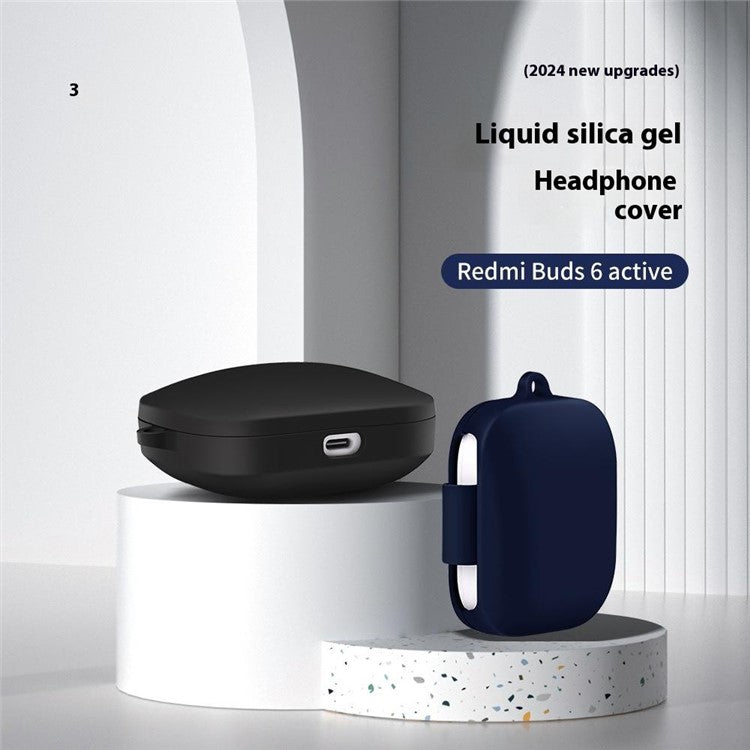 For Xiaomi Redmi Buds 6S / Buds 6 Active Case Wireless Earphone Silicone Protective Cover with Carabiner - White