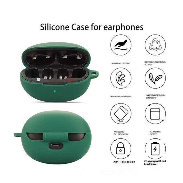 For QCY Crossky C30 Bluetooth Earphones Case Soft Silicone Cover with Anti-Lost Buckle - Blackish Green