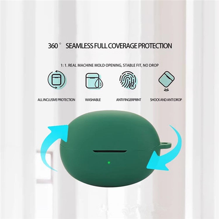 For QCY Crossky C30 Bluetooth Earphones Case Soft Silicone Cover with Anti-Lost Buckle - Blackish Green