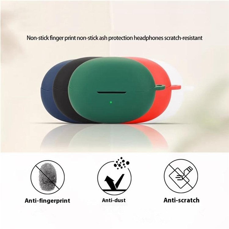 For QCY Crossky C30 Bluetooth Earphones Case Soft Silicone Cover with Anti-Lost Buckle - Blackish Green