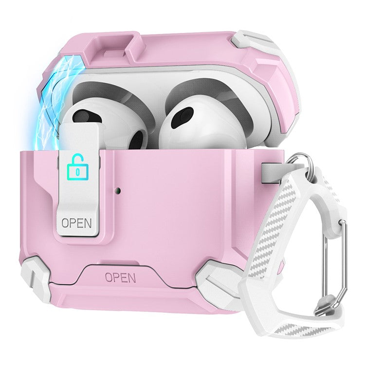 For AirPods Pro Case TPU+PC Compatible with MagSafe Stand Bluetooth Earbuds Cover with Carabiner - Pink / White