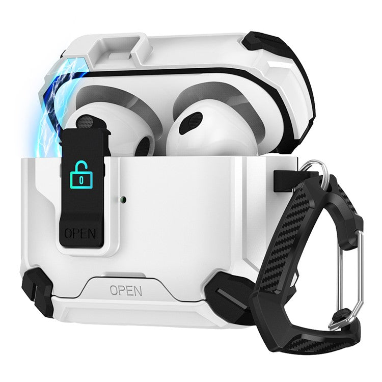 For AirPods Pro 2 Case TPU+PC Compatible with MagSafe Stand Bluetooth Earbuds Cover with Carabiner - White / Black