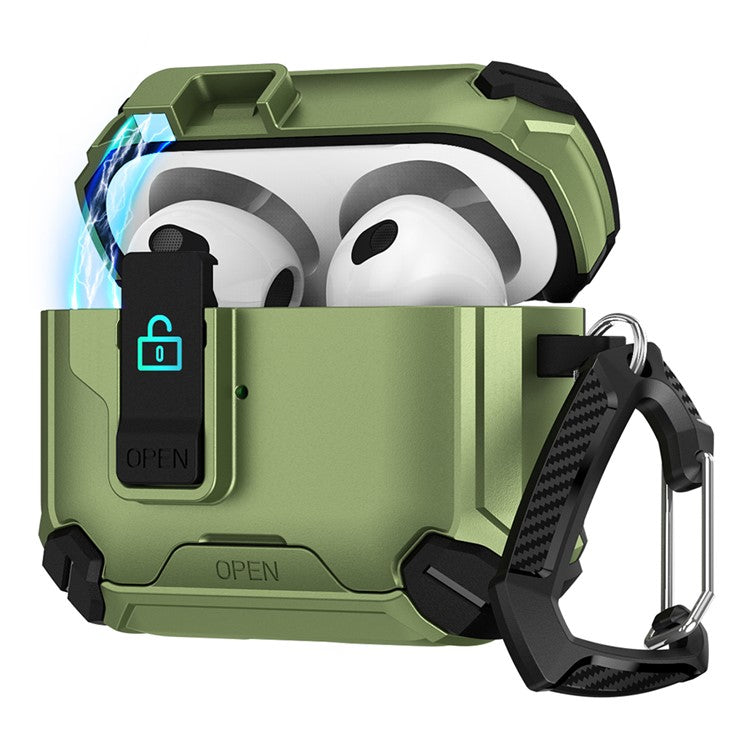 For AirPods Pro 2 Case TPU+PC Compatible with MagSafe Stand Bluetooth Earbuds Cover with Carabiner - Army Green / Black