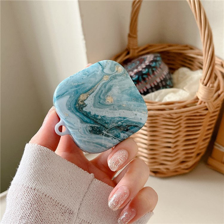 For Xiaomi Redmi Buds 6 Active Shockproof Case Marble Pattern Headset Hard PC Cover - Blue / Gold