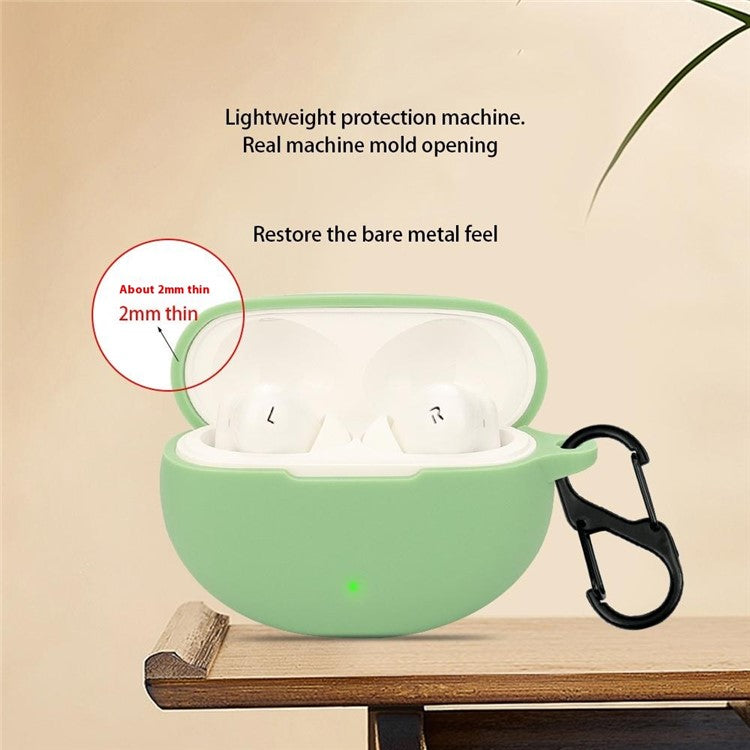 For Oppo Enco R3 Pro Case with Anti Lost Buckle Bluetooth Earbuds Silicone Protective Cover - Matcha Green