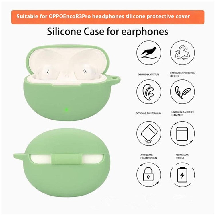 For Oppo Enco R3 Pro Case with Anti Lost Buckle Bluetooth Earbuds Silicone Protective Cover - Blackish Green