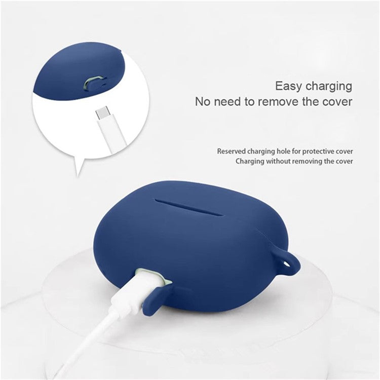 For Xiaomi Redmi Buds 6 Pro Case with Anti Lost Buckle Bluetooth Earbuds Silicone Protective Cover - Dark Blue