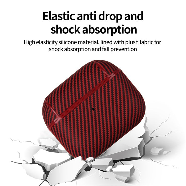 For AirPods Pro 2 Protective Cover Carbon Fiber Texture Earbuds PU Leather PC Hard Case with Hook - Brown