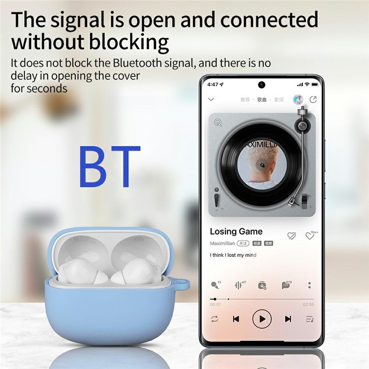 For Xiaomi Redmi Buds 6 Pro Silicone Case Bluetooth Earphone Anti-Scratch Protective Cover with Carabiner - Sky Blue