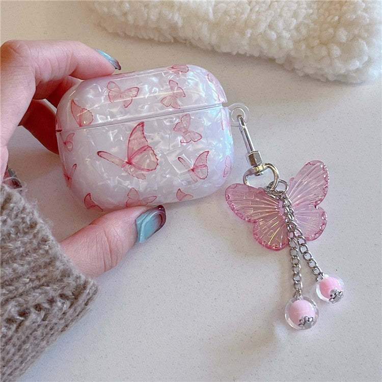 For AirPods 4 Earphone Case Shell Texture Butterfly Pattern TPU Protective Cover with Pendant Accessory