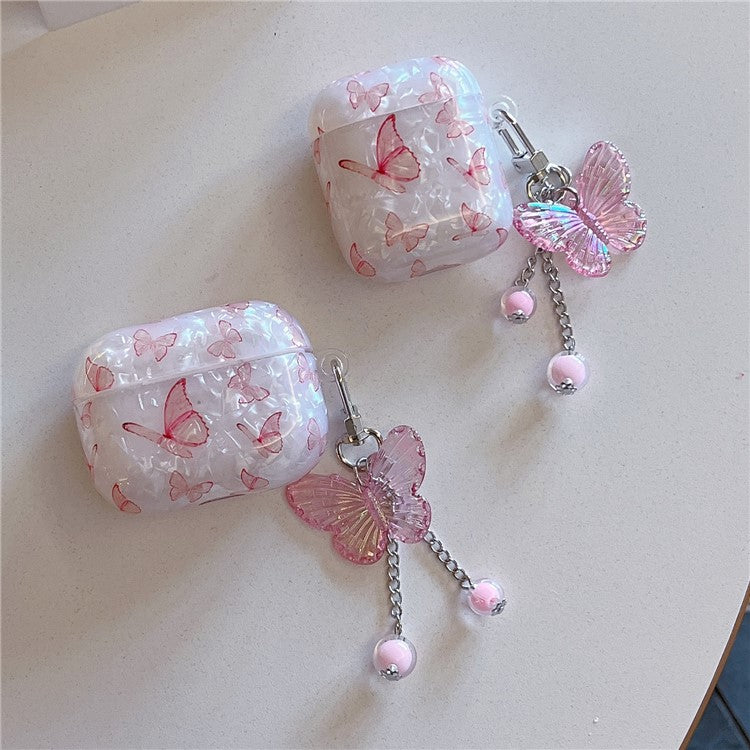 For AirPods 4 Earphone Case Shell Texture Butterfly Pattern TPU Protective Cover with Pendant Accessory