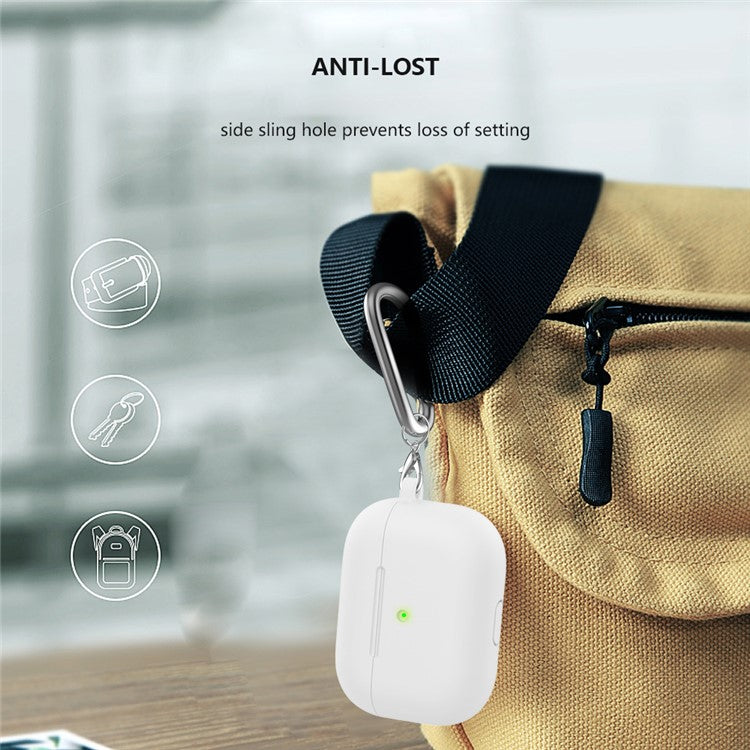 For Apple AirPods 3 Silicone Protective Earphone Case Cover with Carabiner - White