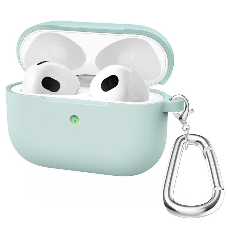 For Apple AirPods 3 Silicone Protective Earphone Case Cover with Carabiner - Light Green