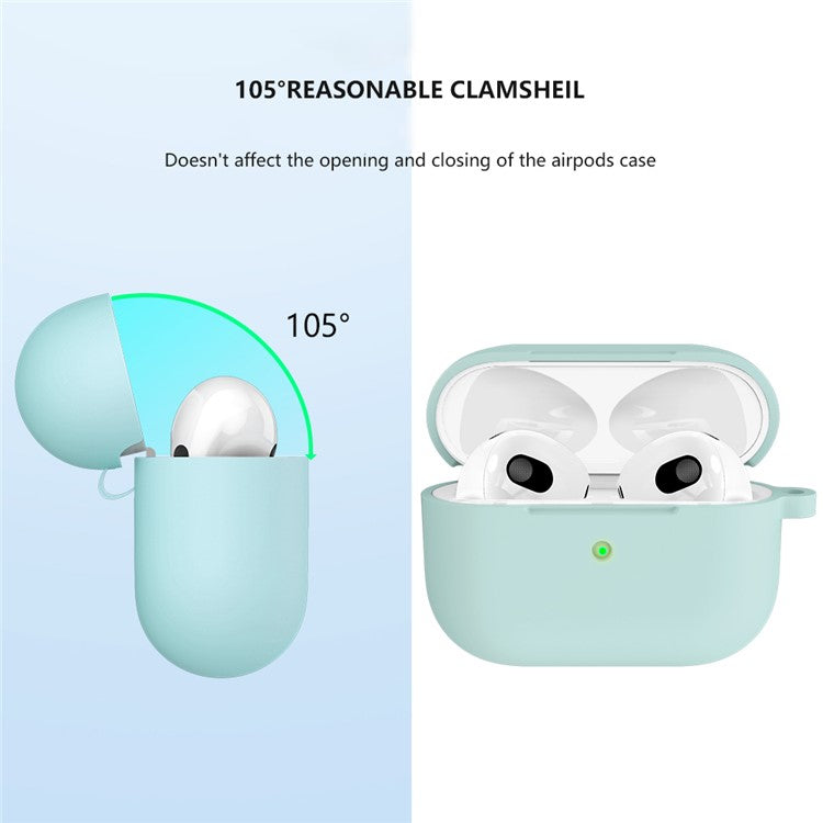 For Apple AirPods 3 Silicone Protective Earphone Case Cover with Carabiner - Light Green