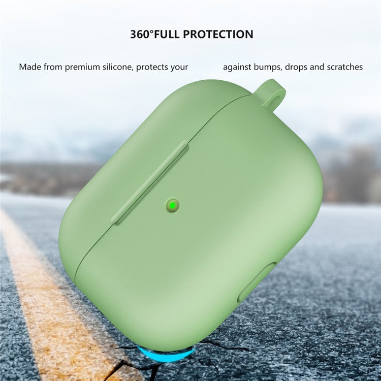 For Apple AirPods 3 Silicone Protective Earphone Case Cover with Carabiner - Mint Green
