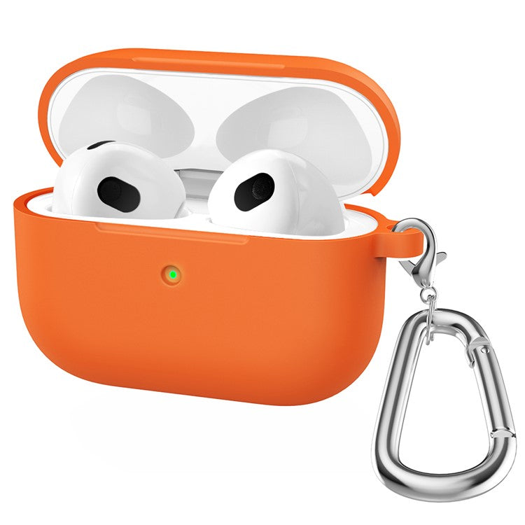 For Apple AirPods 3 Silicone Protective Earphone Case Cover with Carabiner - Orange