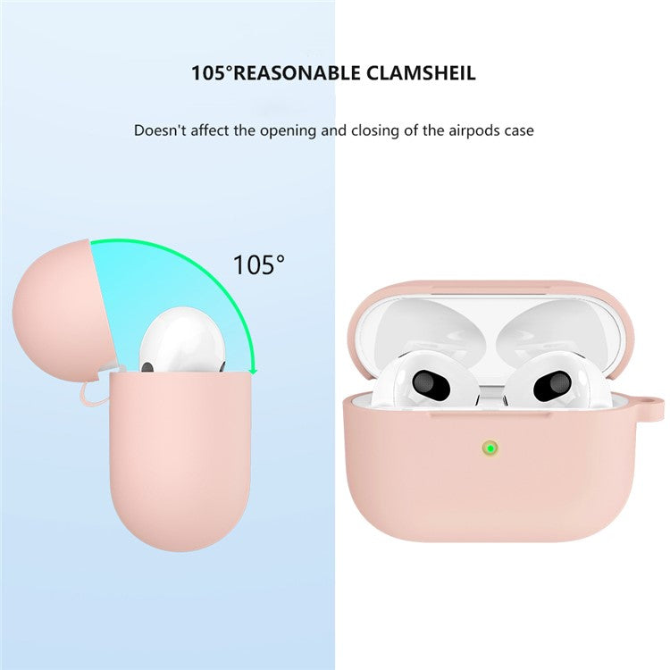 For Apple AirPods 3 Silicone Protective Earphone Case Cover with Carabiner - Light Pink