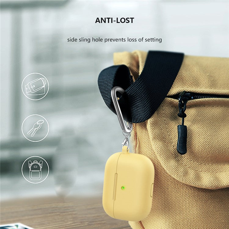 For Apple AirPods 3 Silicone Protective Earphone Case Cover with Carabiner - Yellow