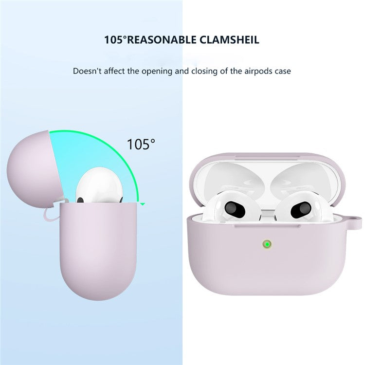 For Apple AirPods 3 Silicone Protective Earphone Case Cover with Carabiner - Purple