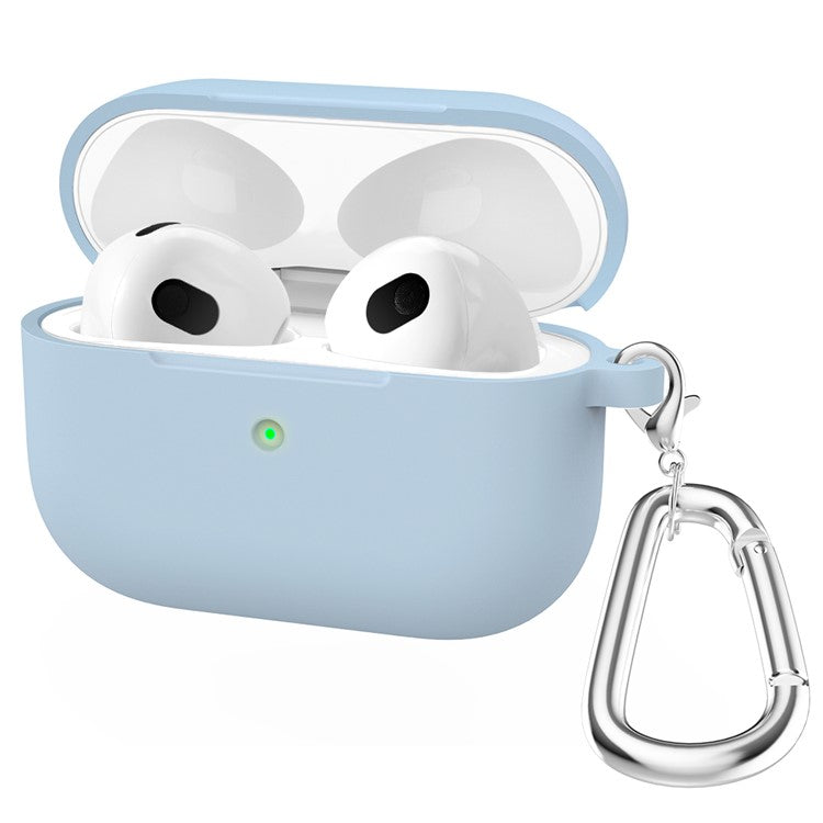 For Apple AirPods 3 Silicone Protective Earphone Case Cover with Carabiner - Baby Blue