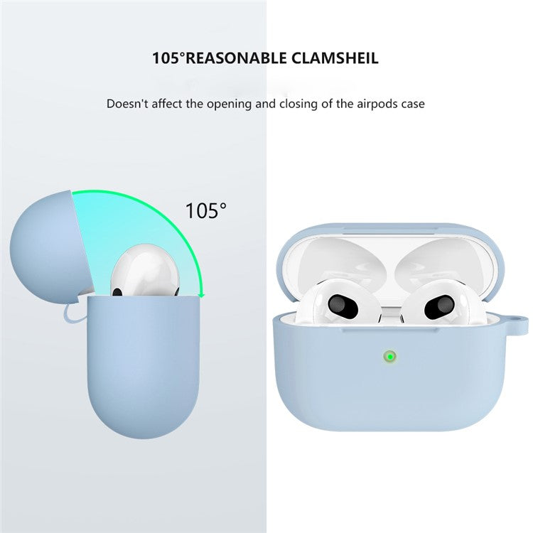 For Apple AirPods 3 Silicone Protective Earphone Case Cover with Carabiner - Baby Blue