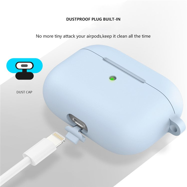 For Apple AirPods 3 Silicone Protective Earphone Case Cover with Carabiner - Baby Blue