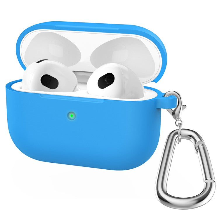 For Apple AirPods 3 Silicone Protective Earphone Case Cover with Carabiner - Blue