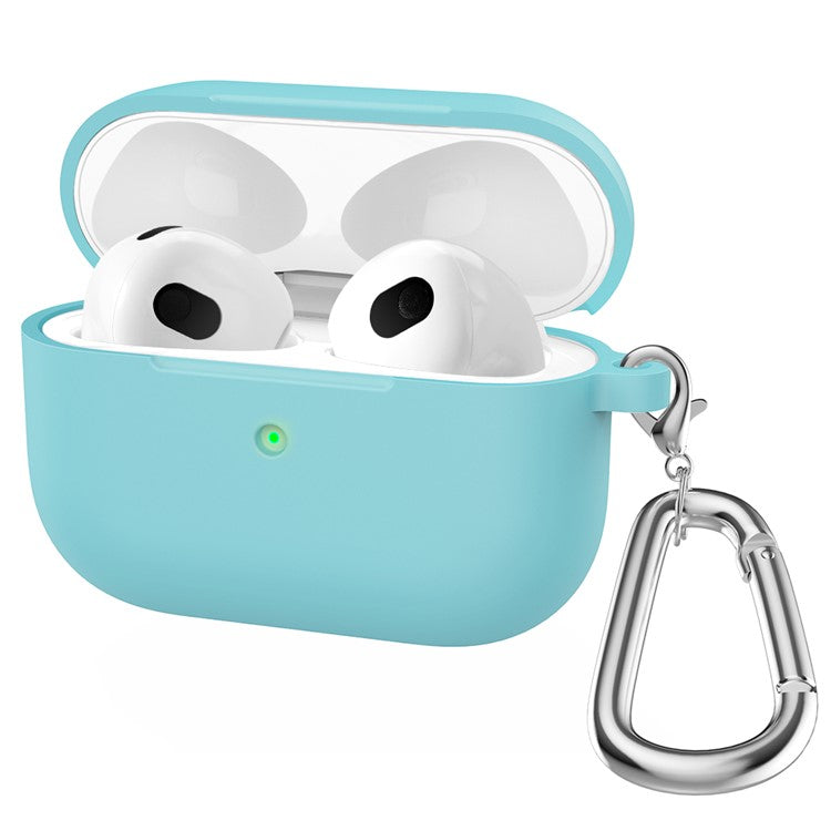For Apple AirPods 3 Silicone Protective Earphone Case Cover with Carabiner - Emerald Green
