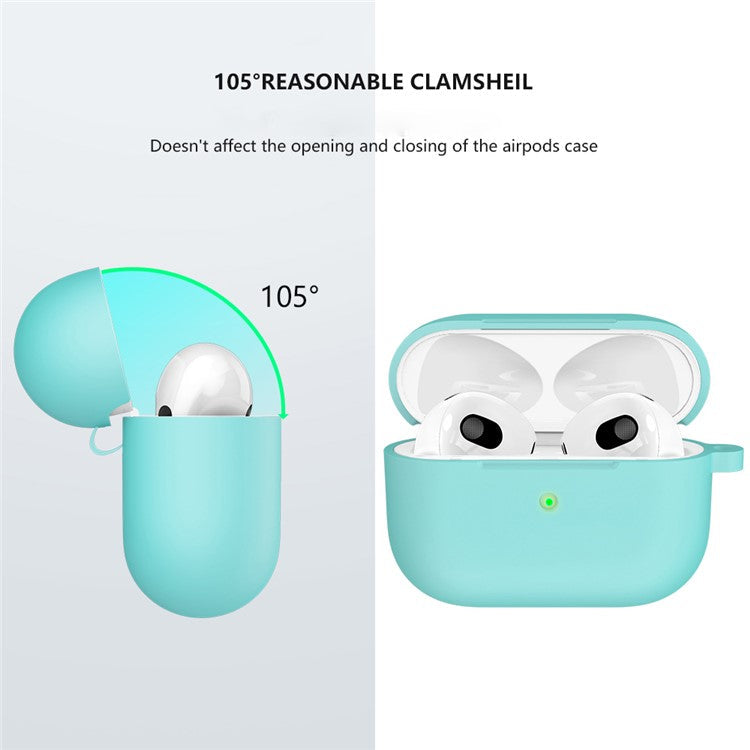 For Apple AirPods 3 Silicone Protective Earphone Case Cover with Carabiner - Emerald Green
