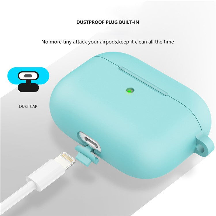 For Apple AirPods 3 Silicone Protective Earphone Case Cover with Carabiner - Emerald Green